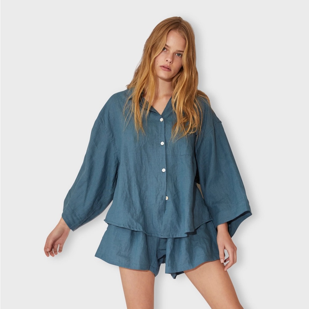 DEIJI STUDIOS Blue Linen Set Size M/L